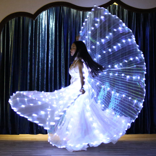 LED Isis Wing Single Colors - Belly Dance Light Up Wings Carnival Halloween Party Club Wear with Telescopic Sticks