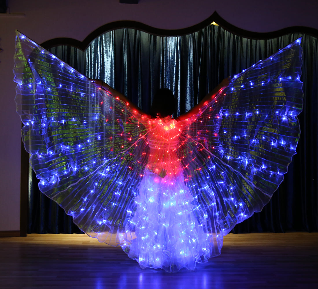 Smart Programming LED Isis Wing - Belly Dance Light Up Wings for Carnival Halloween Party Club Wear with Telescopic Sticks
