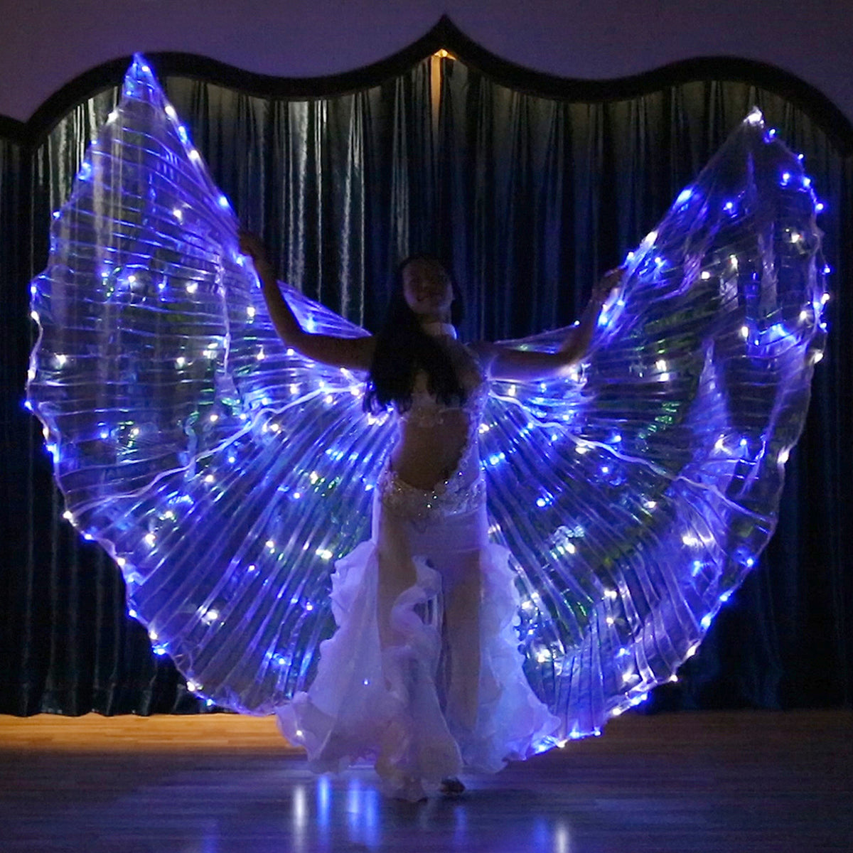 Alas de Isis con luz LED - Alas iluminadas para danza del vientre, carnaval, fiesta de Halloween, club, con varillas telescópicas