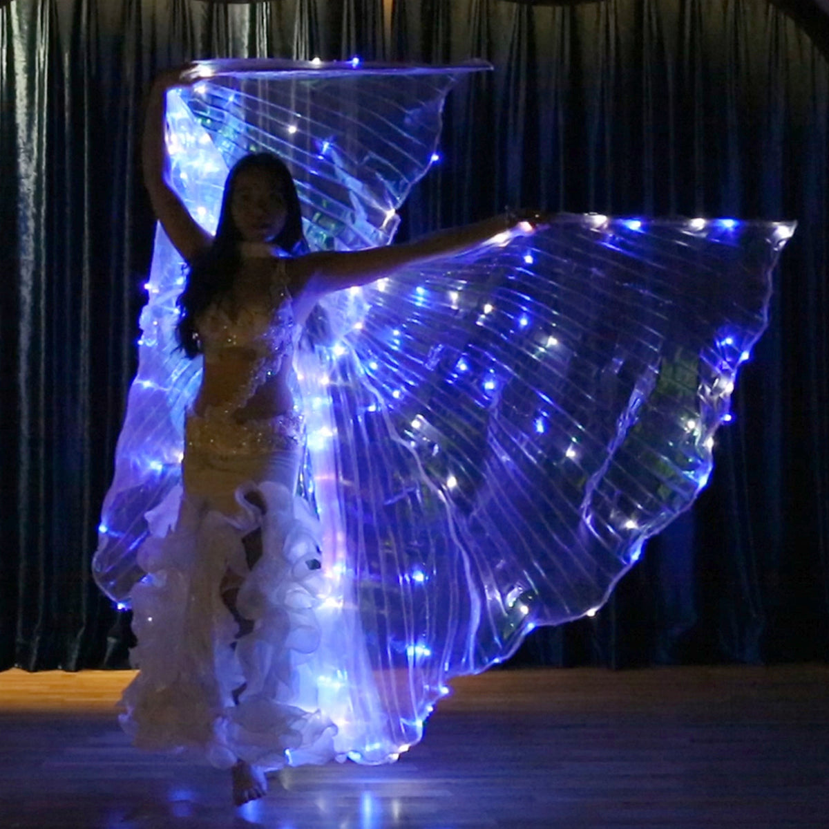 Alas de Isis con luz LED - Alas iluminadas para danza del vientre, carnaval, fiesta de Halloween, club, con varillas telescópicas