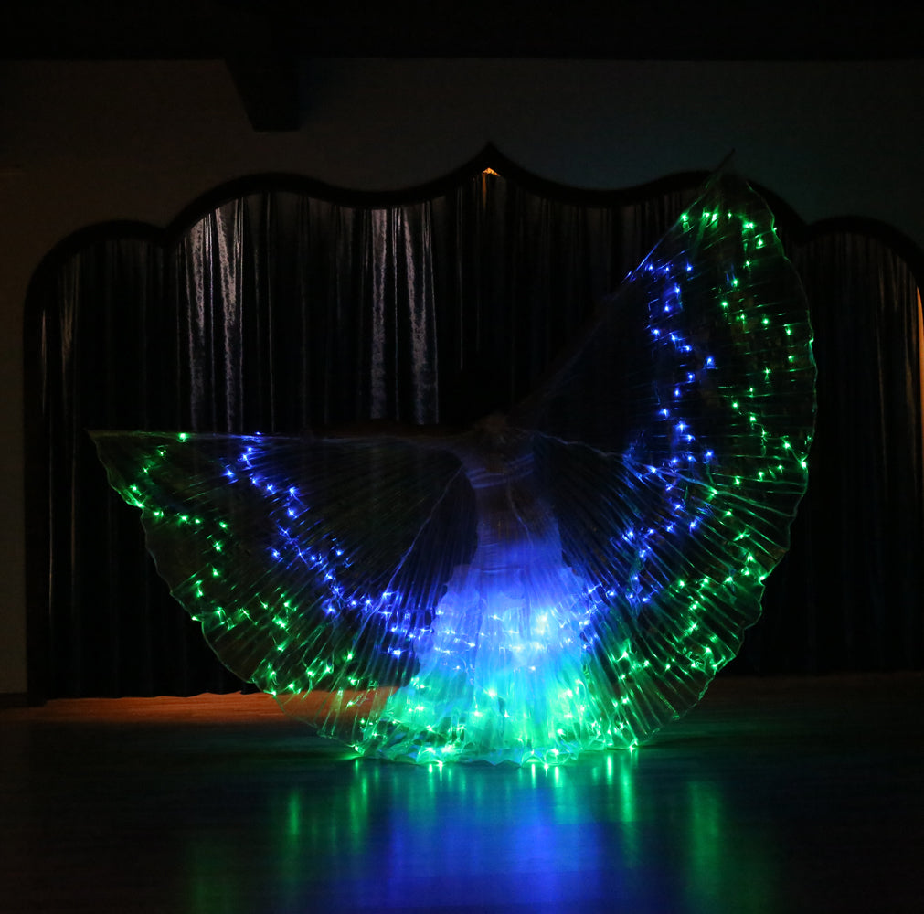 LED Isis Wing 12-Pointed Star - Belly Dance Light Up Wings for Carnival Halloween Party Club Wear with Telescopic Sticks
