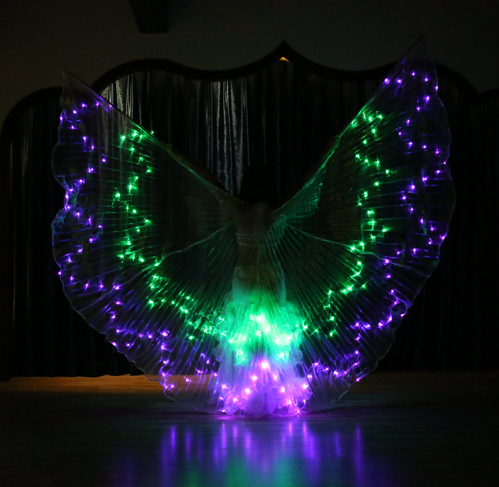 LED Isis Wing 12-Pointed Star - Belly Dance Light Up Wings for Carnival Halloween Party Club Wear with Telescopic Sticks