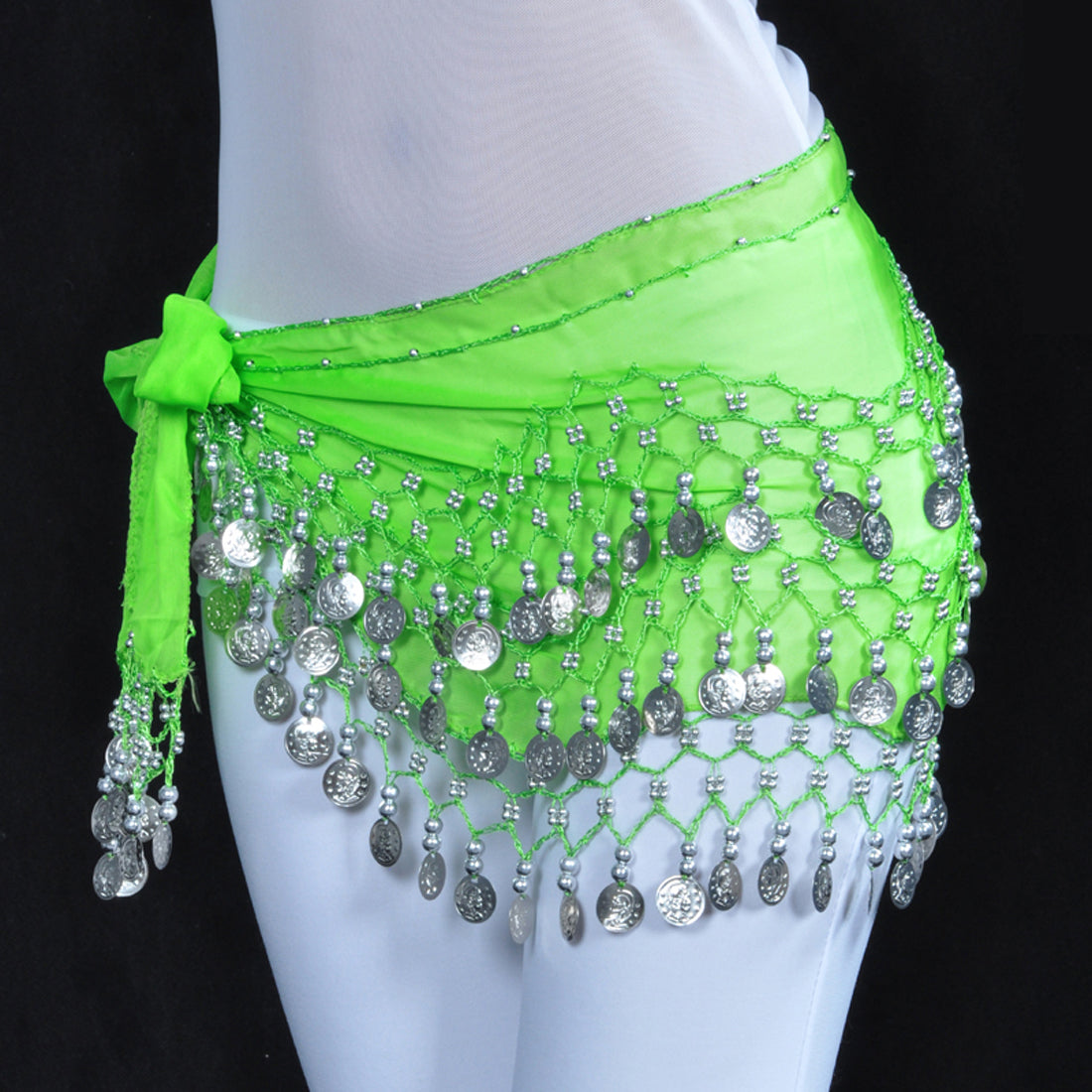 Vogue Style Chiffon Dangling Gold/Silver Coins Ornaments Belly Dance Hip Scarf Waist Belt