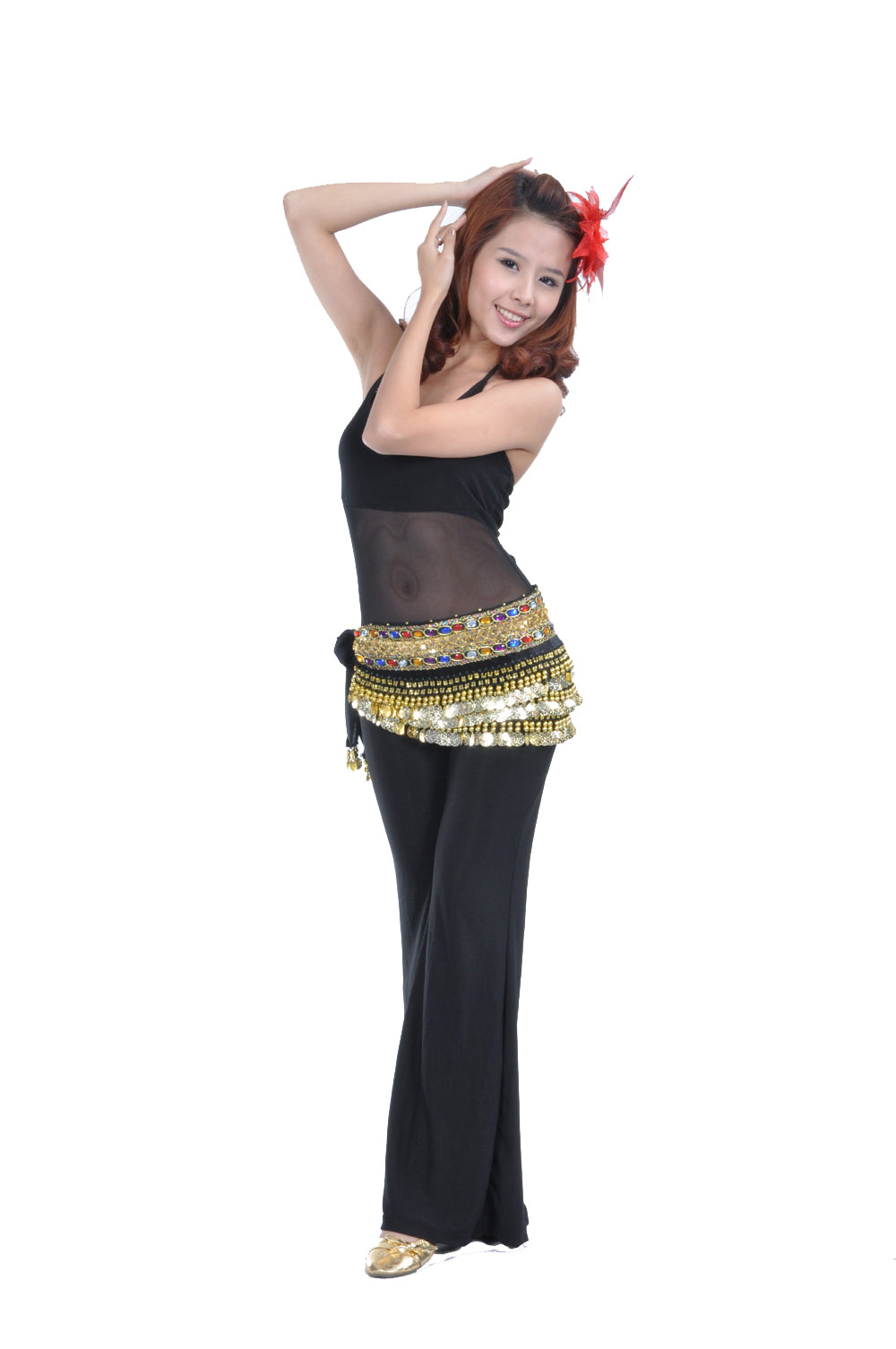 Belly Dance Wave Shape Hip Scarf with 248 Coins and Colorful Rhinestone, Belly Dance Waist Belts