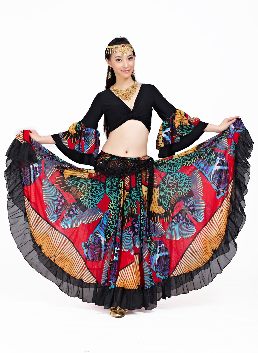 Super Big Swing Flowers Chiffon Tribal Skirt, Gypsy Skirt, Bohemia skirt, Belly Dance Costumes