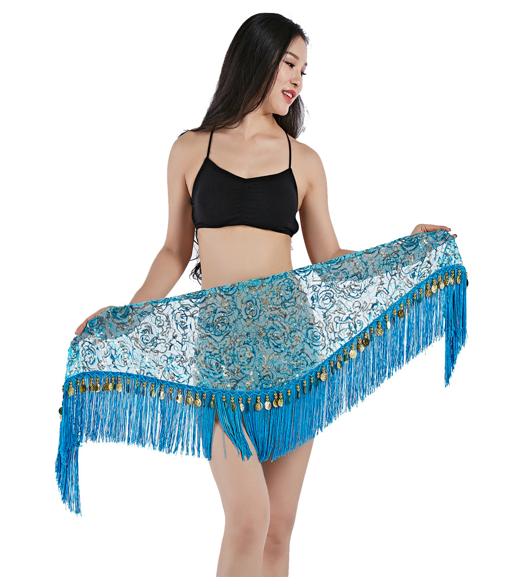 Tassels Fringed Sequins Triangle Belly Dance Hip Scarf Skirt Waist Belt for Outfits