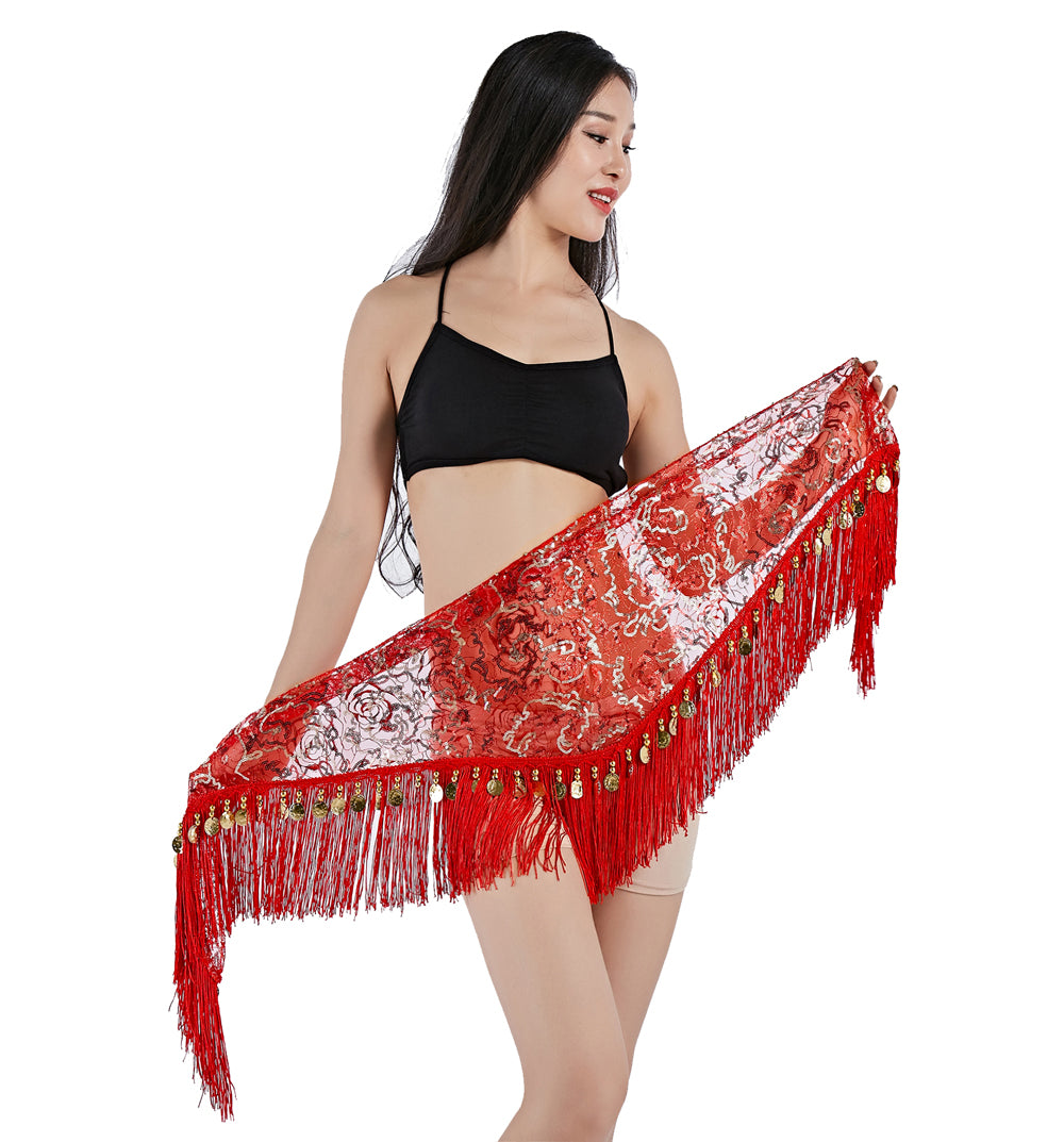 Tassels Fringed Sequins Triangle Belly Dance Hip Scarf Skirt Waist Belt for Outfits