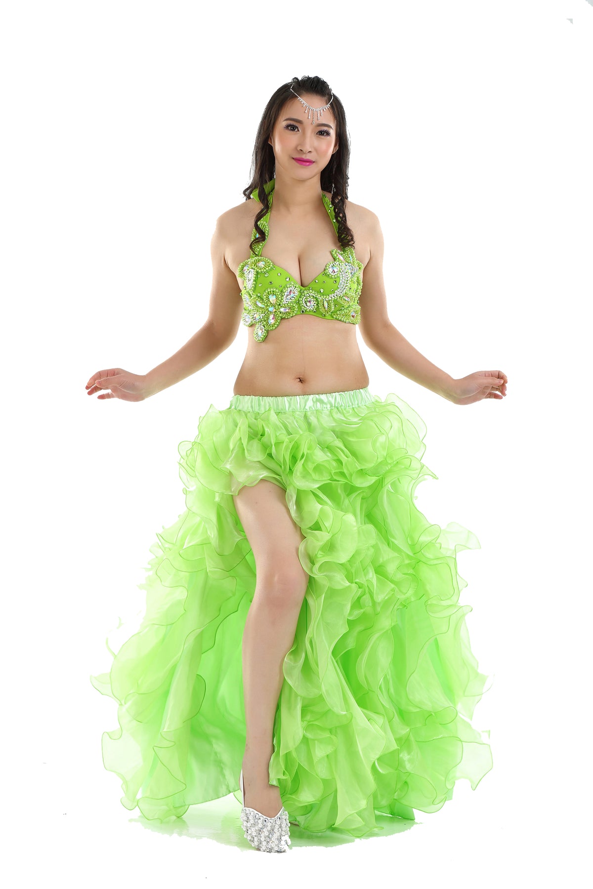 Professional Belly Dance Costume Tribal Waves Slit Skirt Wave Skirt Dress Bubble Skirt