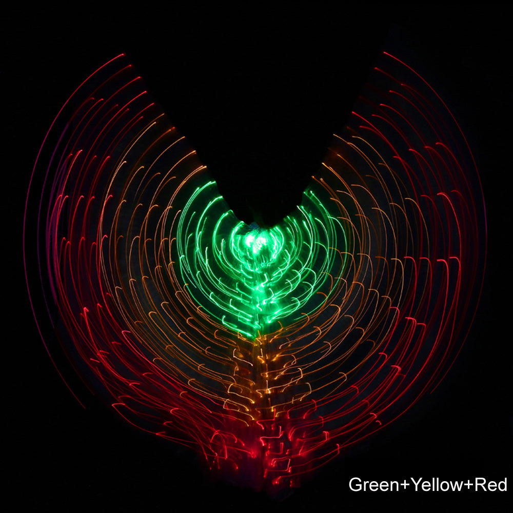 Three-color Gradient LED Isis Wing - Belly Dance Light Up Wings for Carnival Halloween Party Club Wear with Telescopic Sticks