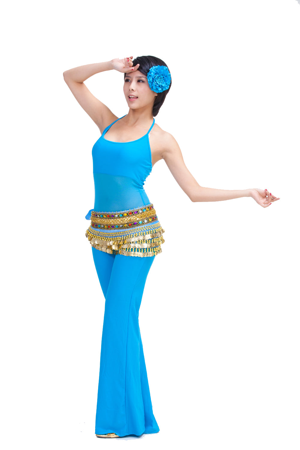 Belly Dance Wave Shape Hip Scarf with 248 Coins and Colorful Rhinestone, Belly Dance Waist Belts