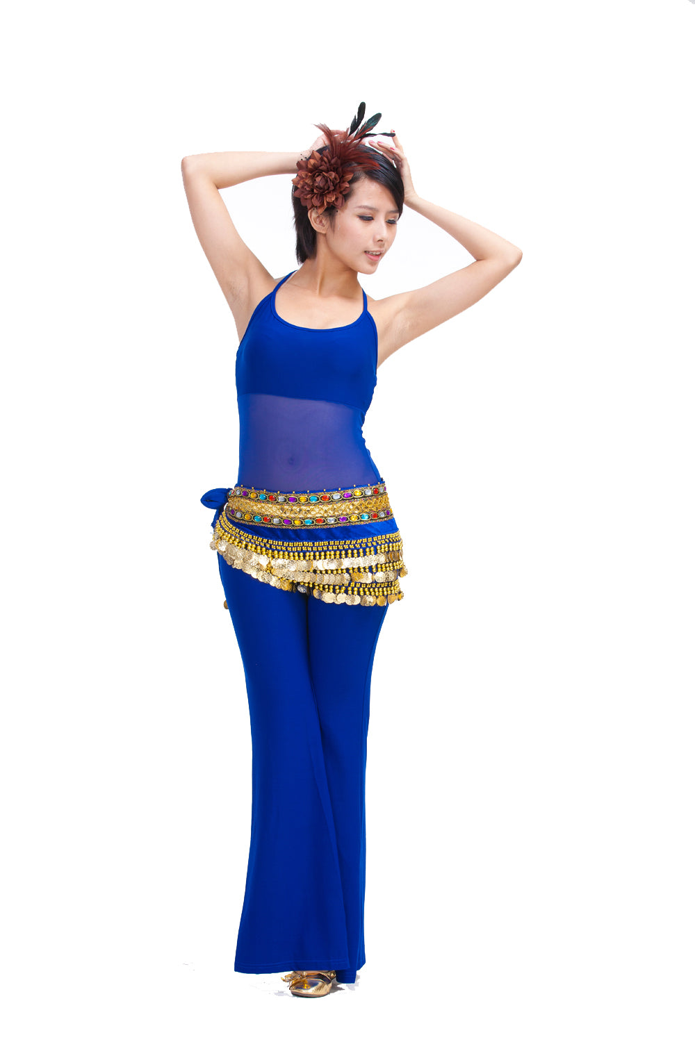 Belly Dance Wave Shape Hip Scarf with 248 Coins and Colorful Rhinestone, Belly Dance Waist Belts