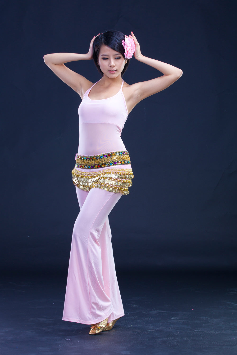 Belly Dance Wave Shape Hip Scarf with 248 Coins and Colorful Rhinestone, Belly Dance Waist Belts