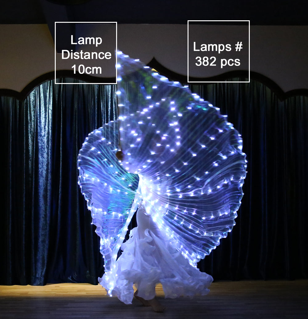 Alas de Isis con luz LED y abertura trasera de talla grande: alas iluminadas para danza del vientre, carnaval, Halloween, fiestas, clubes, con varillas telescópicas.