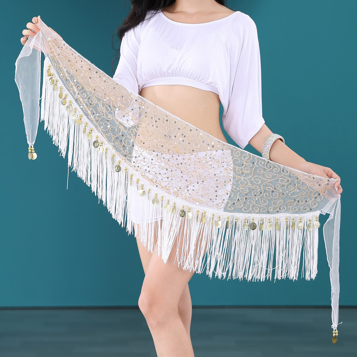 Light Weight Tassels Fringed Sequins Triangle Belly Dance Hip Scarf Skirt Waist Belt for Outfits