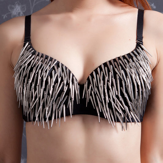 Danceshower Metallic Spike Punk Goth Bra Clubwear DS Bra Belly Dance Top