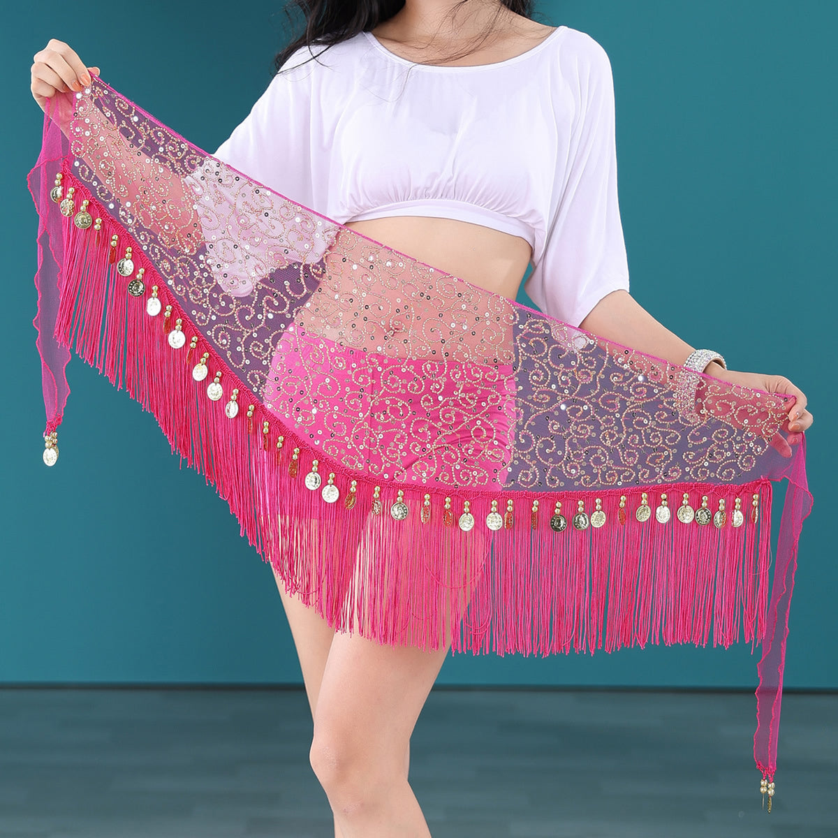 Light Weight Tassels Fringed Sequins Triangle Belly Dance Hip Scarf Skirt Waist Belt for Outfits