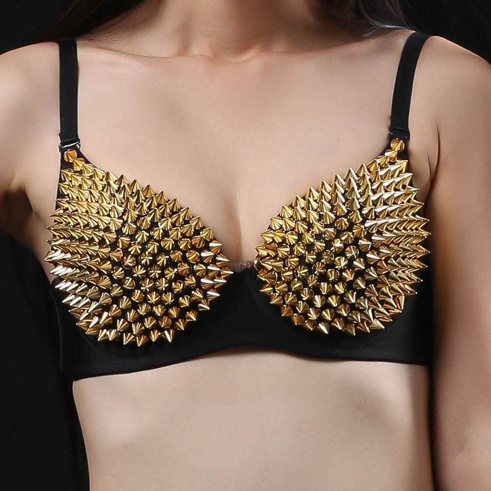 Danceshower Metallic Spike Punk Goth Bra Clubwear DS Bra Belly Dance Top