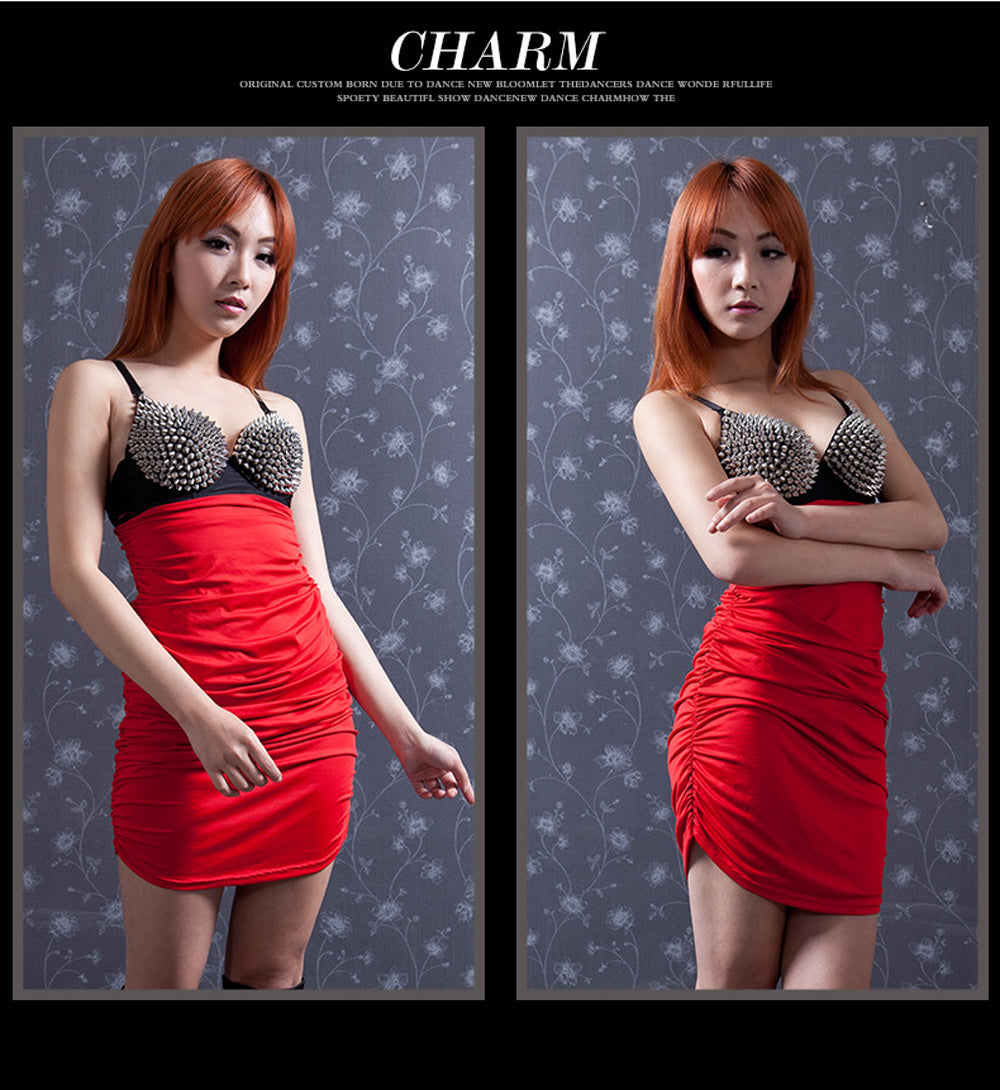 Danceshower Metallic Spike Punk Goth Bra Clubwear DS Bra Belly Dance Top