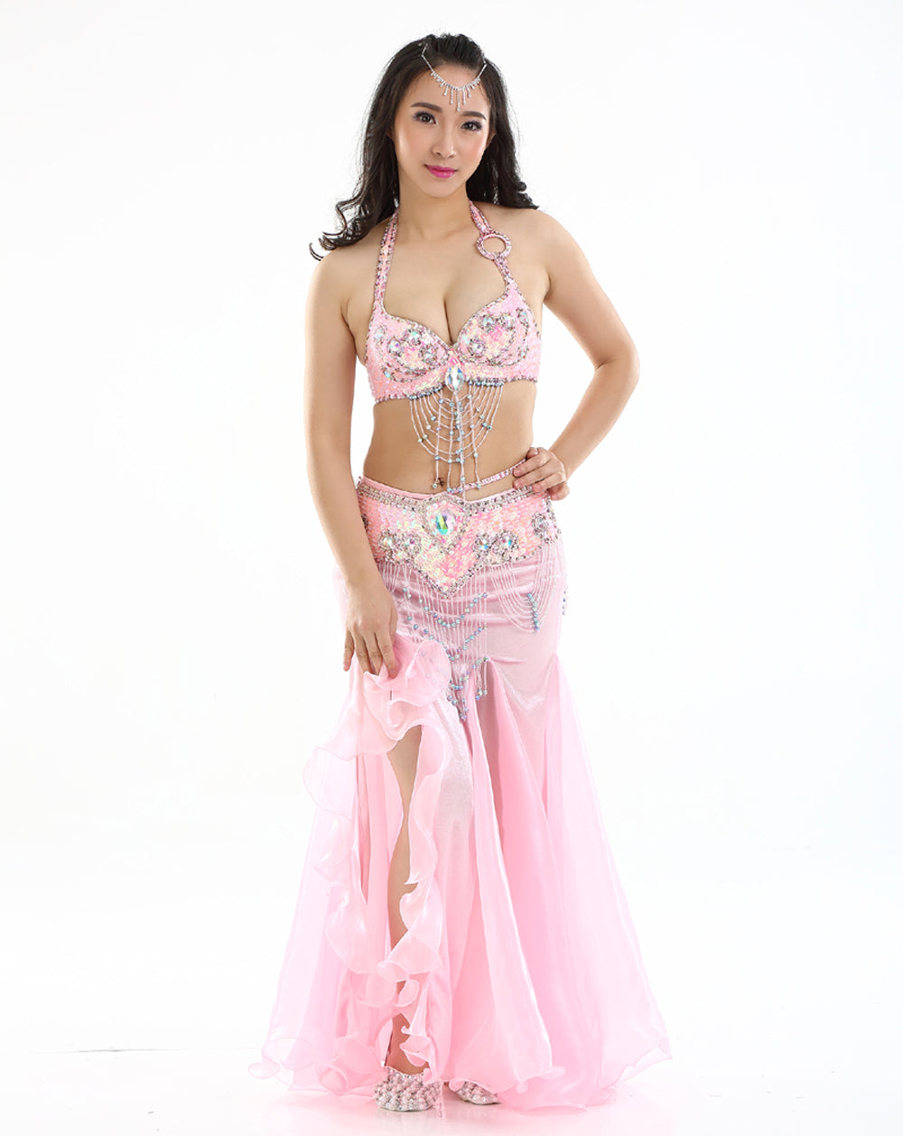 Belly Dance Costumes with Flannel Rose Skirt Belly Dance Dress 1 Set