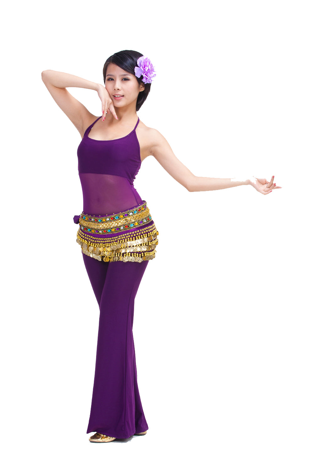 Belly Dance Wave Shape Hip Scarf with 248 Coins and Colorful Rhinestone, Belly Dance Waist Belts