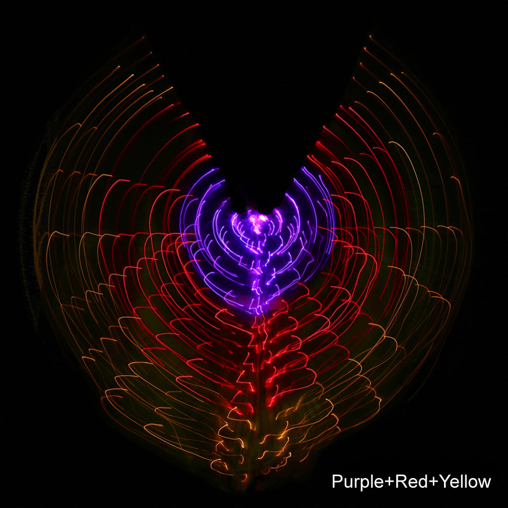 Three-color Gradient LED Isis Wing - Belly Dance Light Up Wings for Carnival Halloween Party Club Wear with Telescopic Sticks