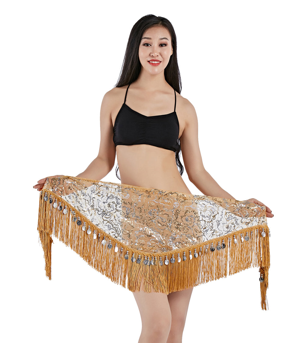 Tassels Fringed Sequins Triangle Belly Dance Hip Scarf Skirt Waist Belt for Outfits