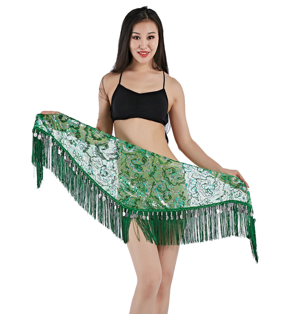 Tassels Fringed Sequins Triangle Belly Dance Hip Scarf Skirt Waist Belt for Outfits