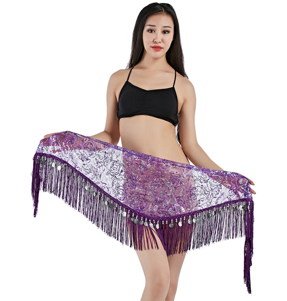 Tassels Fringed Sequins Triangle Belly Dance Hip Scarf Skirt Waist Belt for Outfits