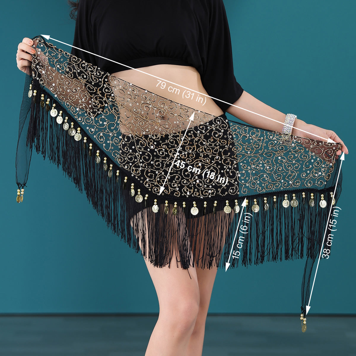 Light Weight Tassels Fringed Sequins Triangle Belly Dance Hip Scarf Skirt Waist Belt for Outfits