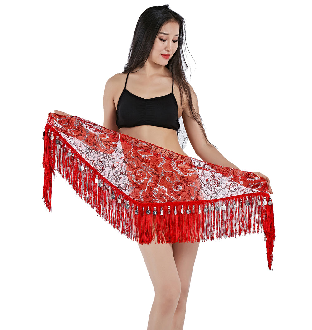 Tassels Fringed Sequins Triangle Belly Dance Hip Scarf Skirt Waist Belt for Outfits