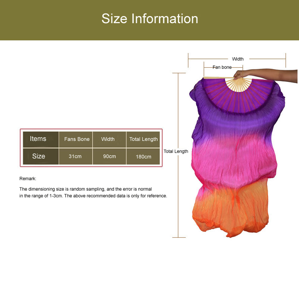 180x90cm 18 Colors 100% Real Silk Chinese Belly Dance Fan Veil Hand Made Belly Dance Fans
