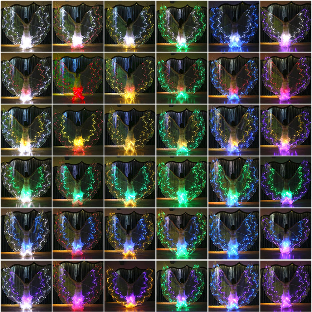 LED Isis Wing 12-Pointed Star - Belly Dance Light Up Wings for Carnival Halloween Party Club Wear with Telescopic Sticks