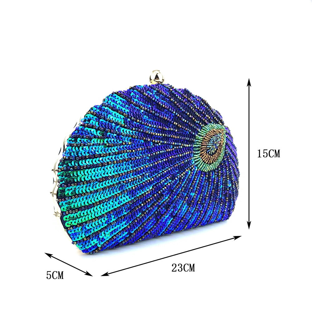Handheld Women's Evening Clutch Bags Seashell Peacock Beaded Bag Banquet bag Handbags Bridal Wedding Purses