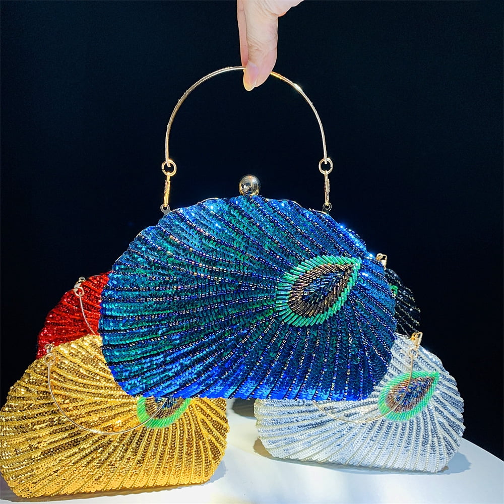 Handheld Women's Evening Clutch Bags Seashell Peacock Beaded Bag Banquet bag Handbags Bridal Wedding Purses