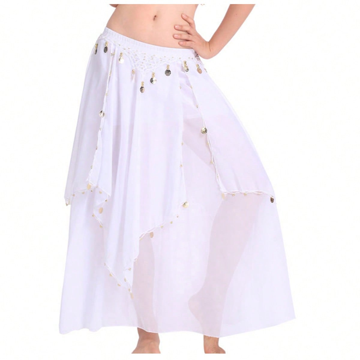 35.4in 120D Chiffon Women's Belly Dance Skirt With Coins