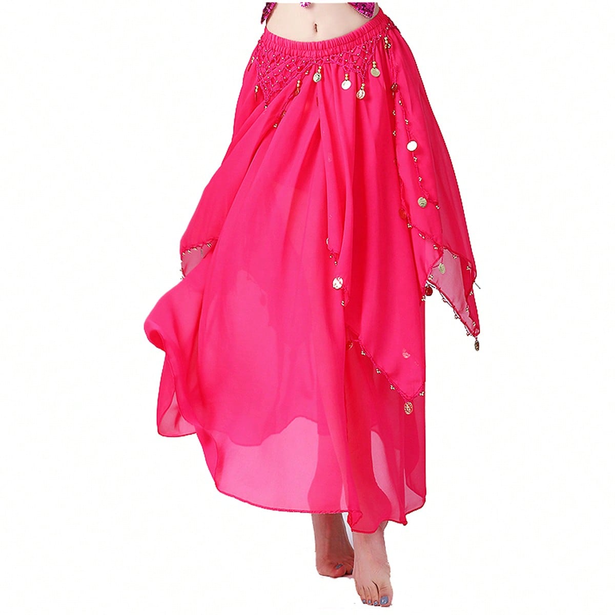 35.4in 120D Chiffon Women's Belly Dance Skirt With Coins