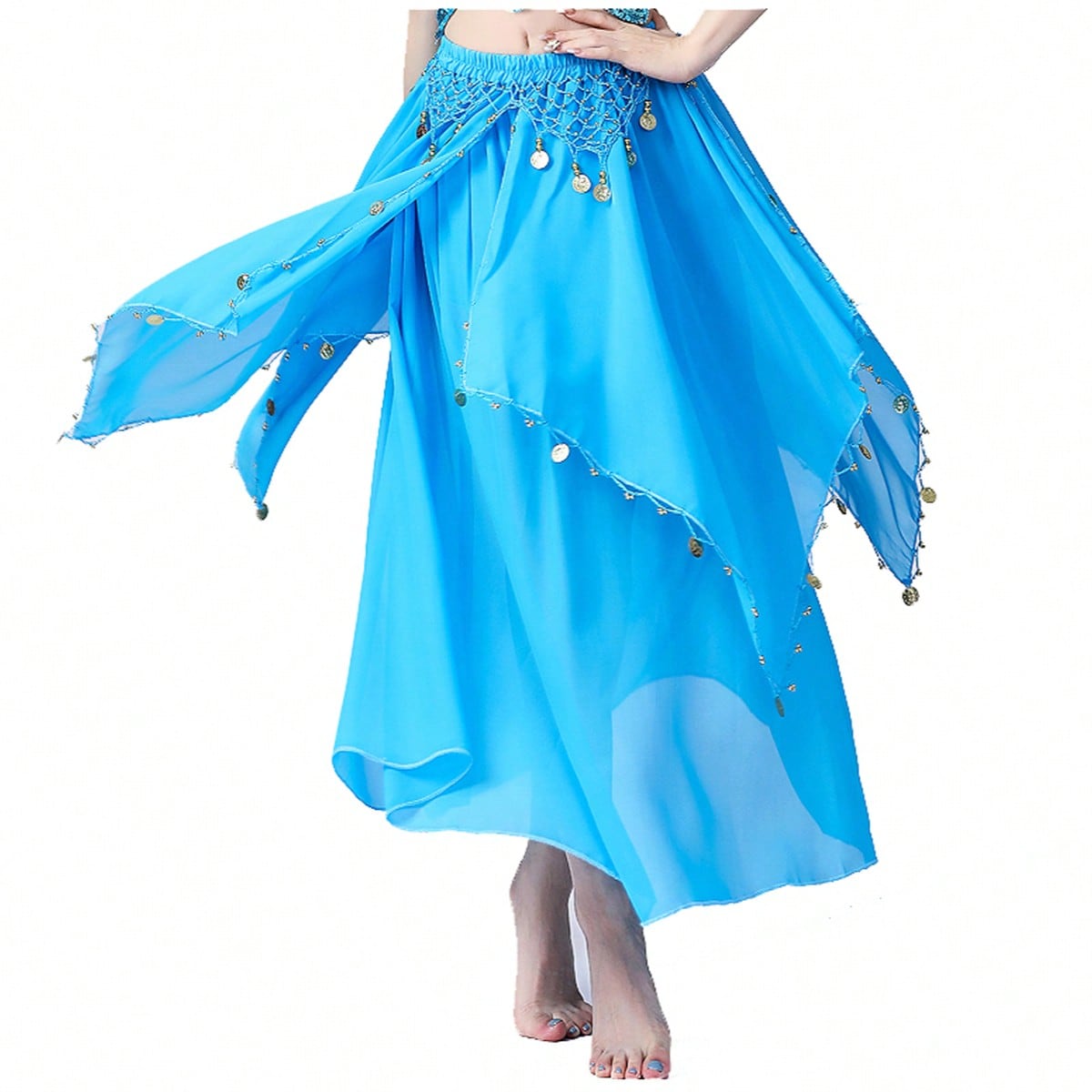 35.4in 120D Chiffon Women's Belly Dance Skirt With Coins