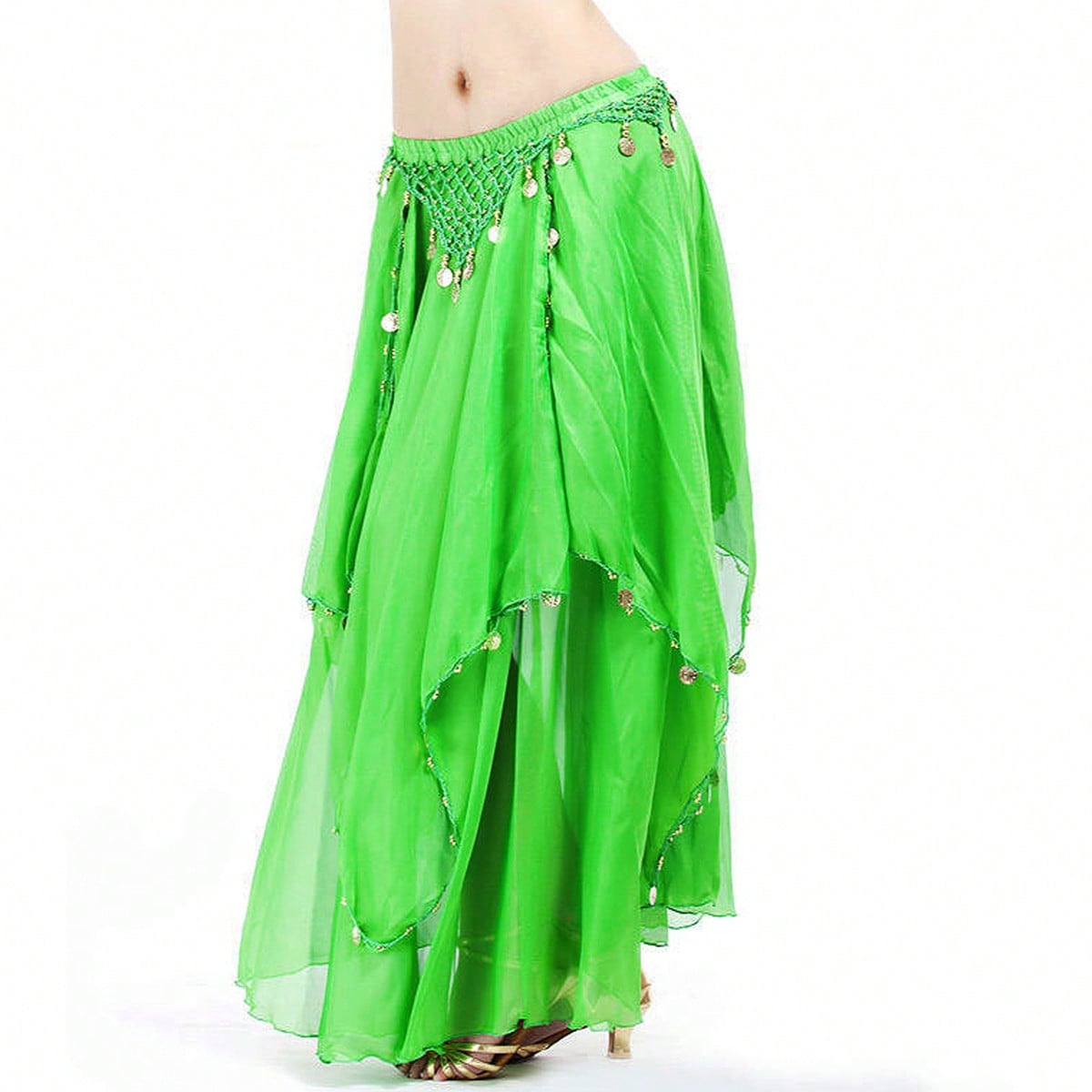 35.4in 120D Chiffon Women's Belly Dance Skirt With Coins
