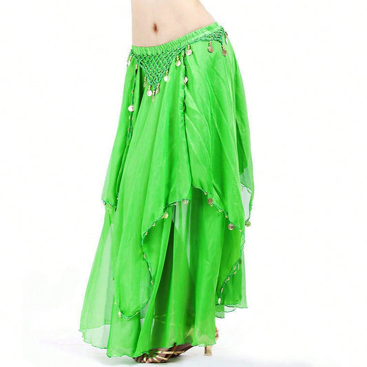 35.4in 120D Chiffon Women's Belly Dance Skirt With Coins