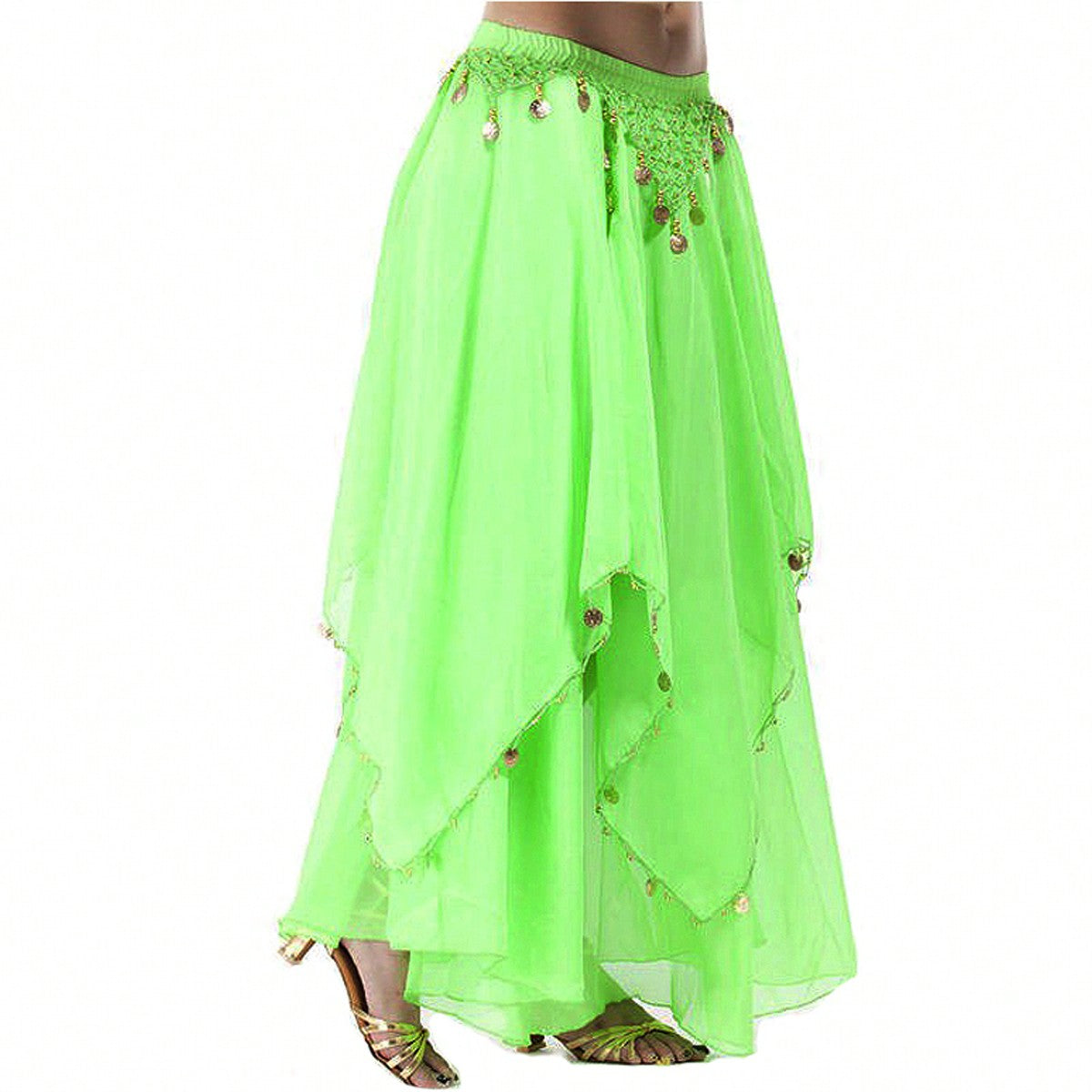 35.4in 120D Chiffon Women's Belly Dance Skirt With Coins