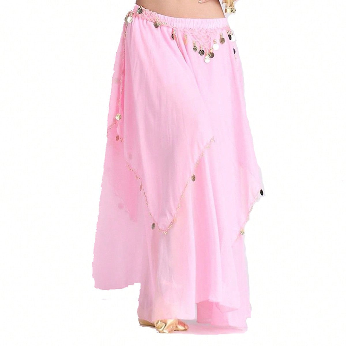 35.4in 120D Chiffon Women's Belly Dance Skirt With Coins