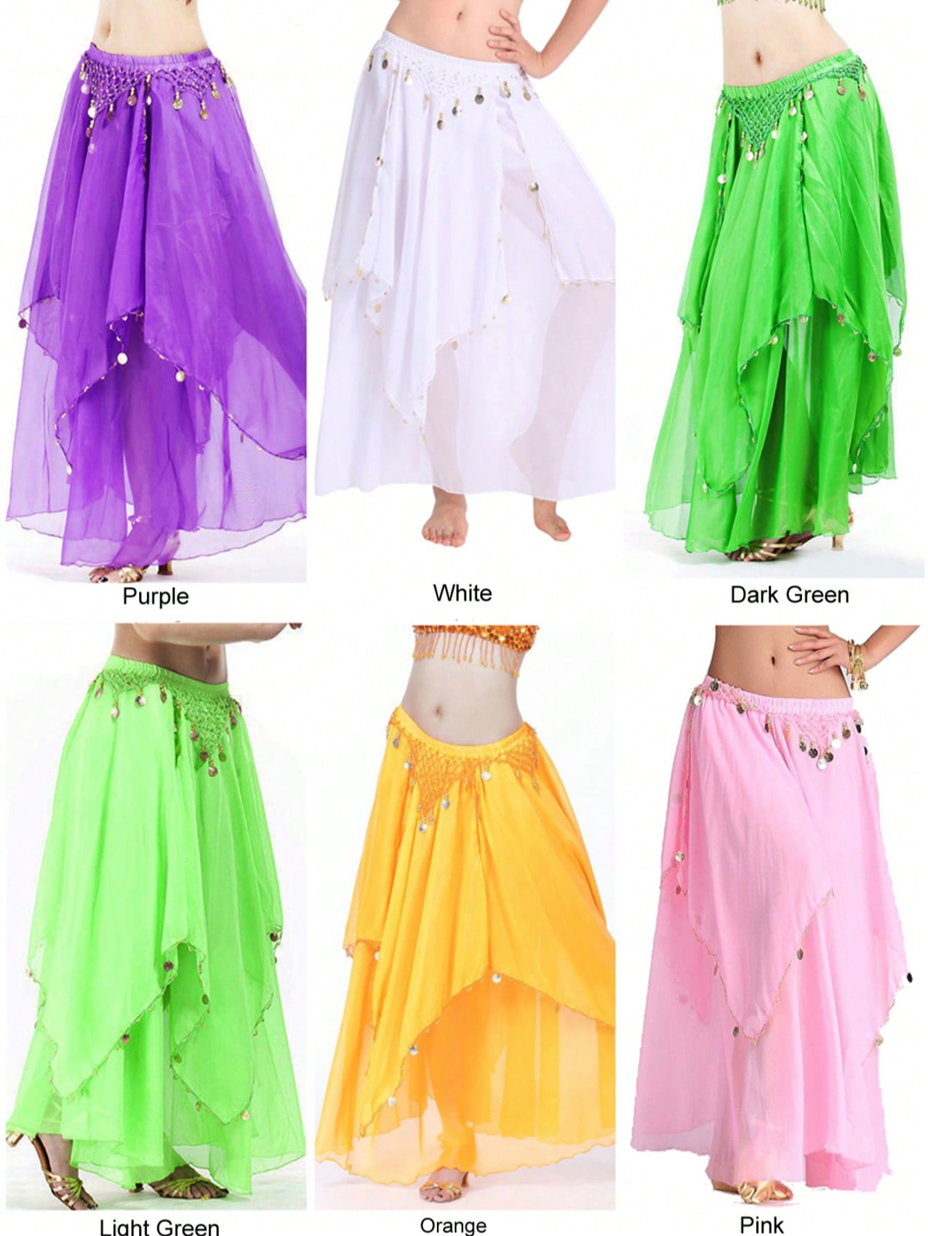 35.4in 120D Chiffon Women's Belly Dance Skirt With Coins