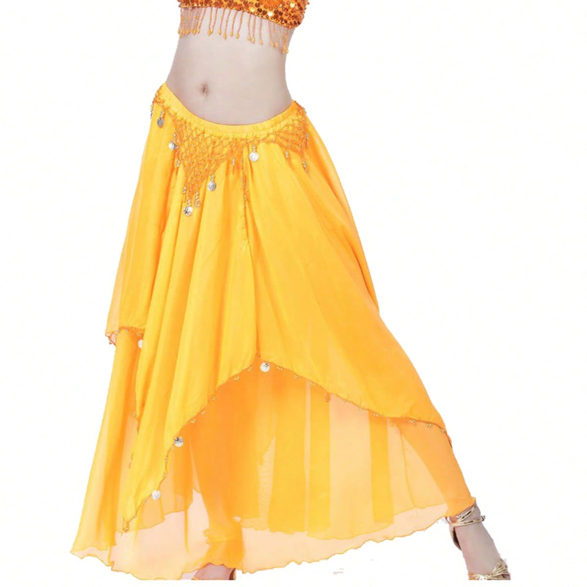 35.4in 120D Chiffon Women's Belly Dance Skirt With Coins
