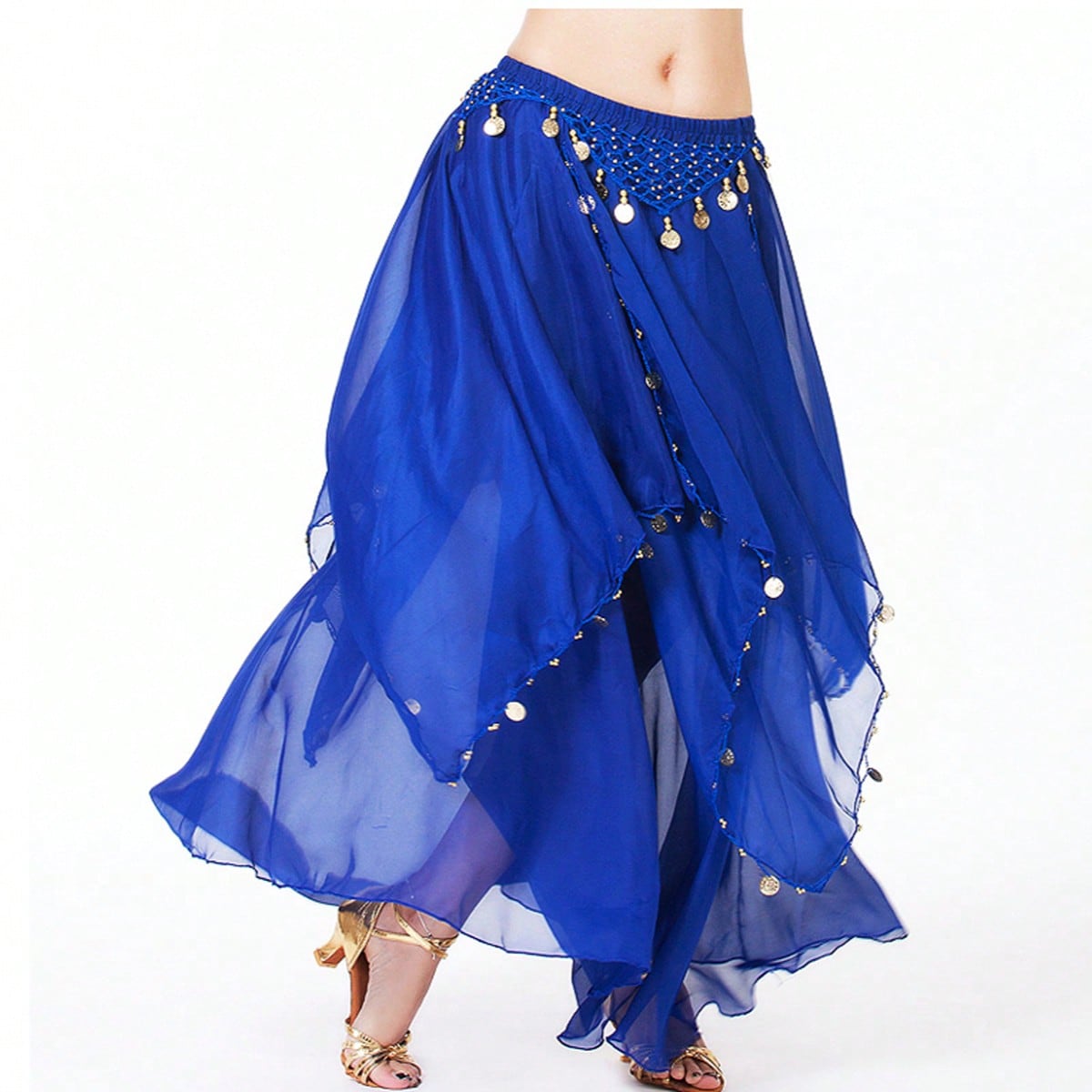 35.4in 120D Chiffon Women's Belly Dance Skirt With Coins