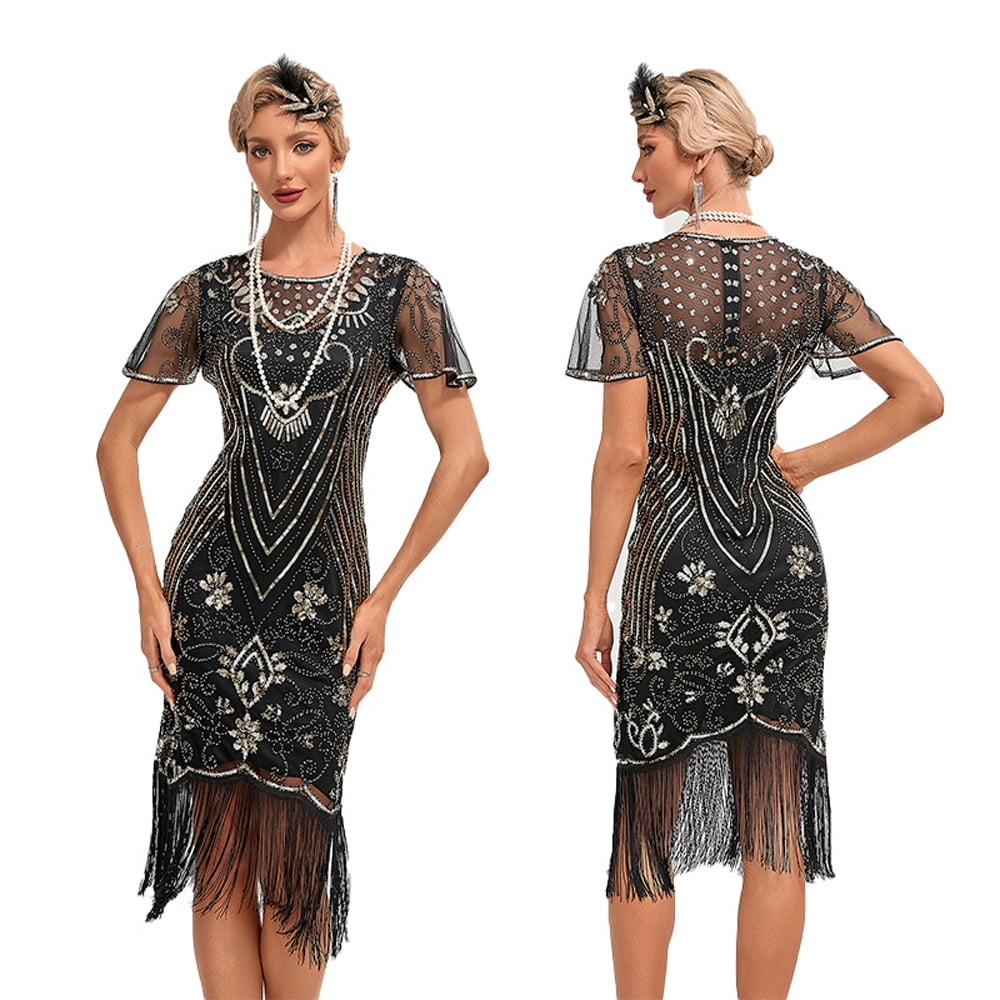 1920s Vintage Dress Summer Fringe Beaded Great Gatsby Flapper Evening Dress Party Cocktail Prom