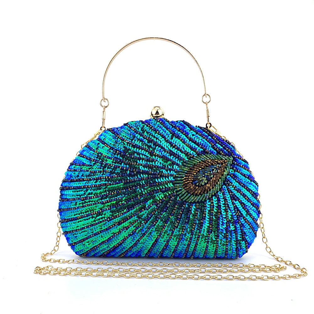Handheld Women's Evening Clutch Bags Seashell Peacock Beaded Bag Banquet bag Handbags Bridal Wedding Purses