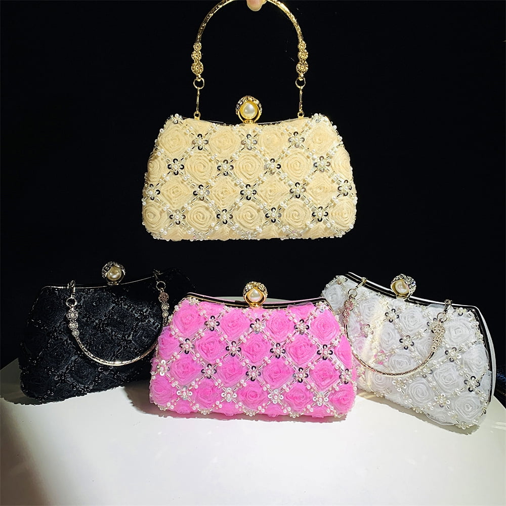 Fashion Evening Handbag Wedding Purses for Women with Handmade Flower Beads for Banquets, Weddings and Parties