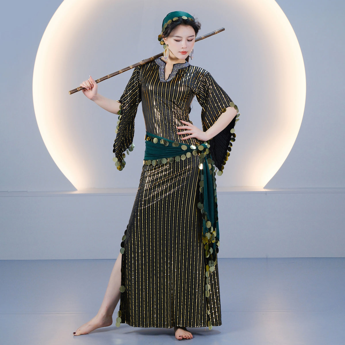Elegant Egyptian Saidi Robe Cane Dance Costume with Embroidered Details for Stage Shows