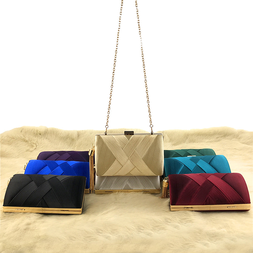 Handheld Women's Evening Clutch Bags Silk Satin Party Handbags Bridal Wedding Purses with Tassel Pendant Evening Clutch Bags