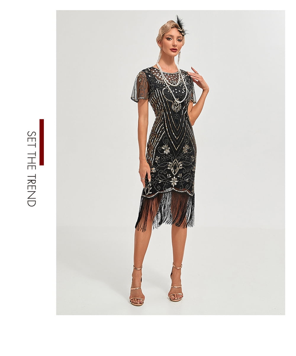 1920s Vintage Dress Summer Fringe Beaded Great Gatsby Flapper Evening Dress Party Cocktail Prom